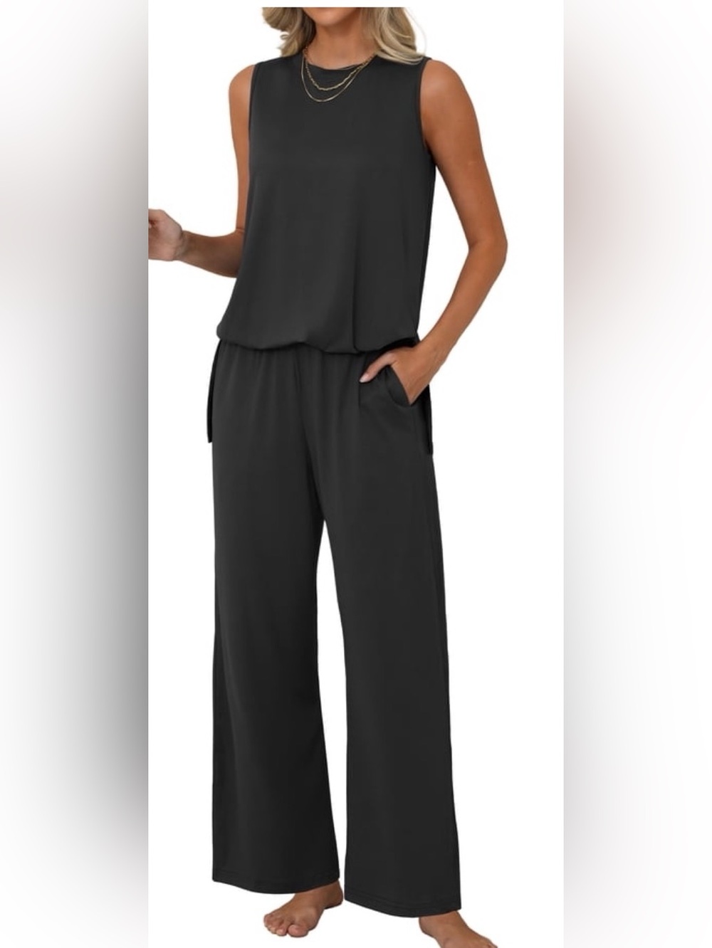 Sleeveless Black Wide-Leg Jumpsuit. Size Large. NWT